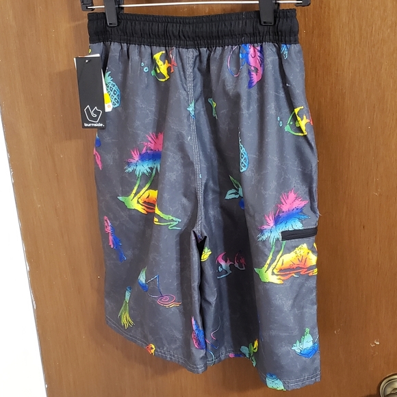 Boys gray island print swim shorts L(14-16) - Picture 2 of 6